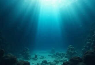 Величезний підводний кратер Таам Джа з бірюзовою водою, що йде вглиб океану, створюючи відчуття безмежної глибини і таємниці.